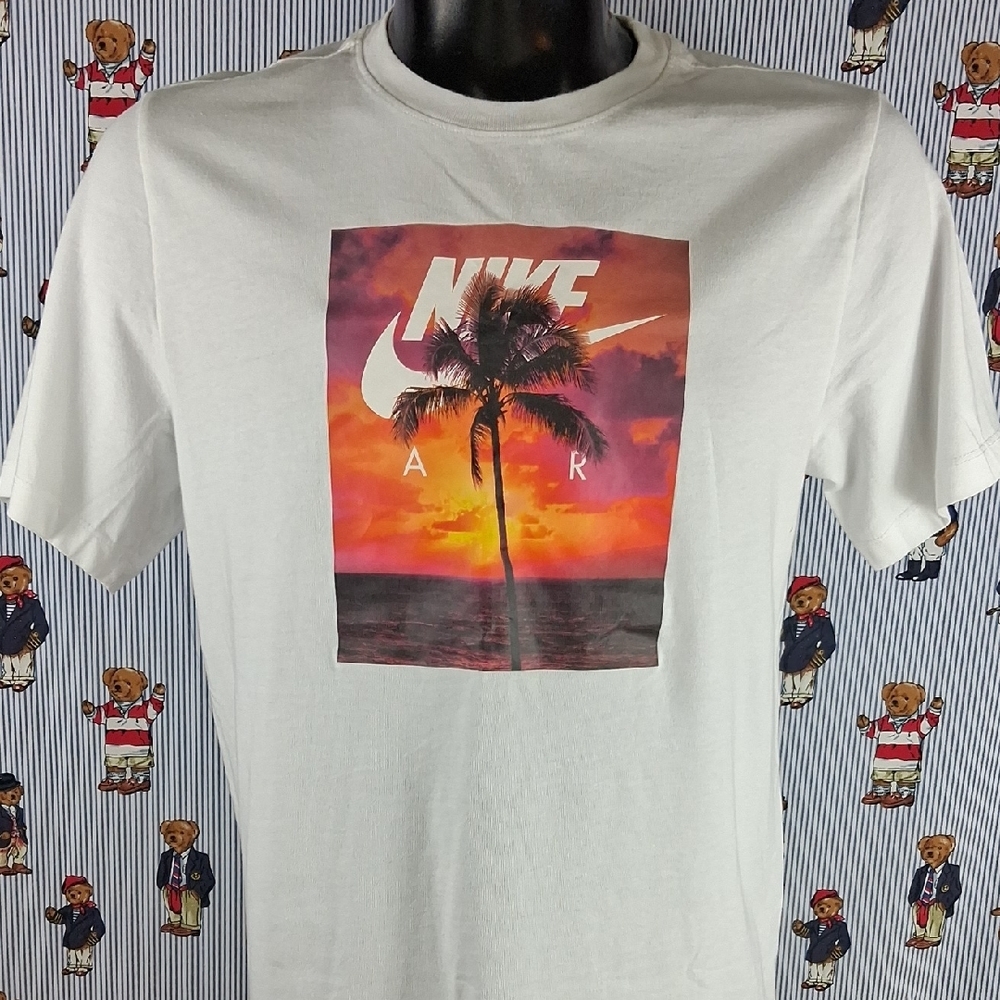 Nike Air Beach Sunset Casual Summer Graphic Print White Lrg T-shirt